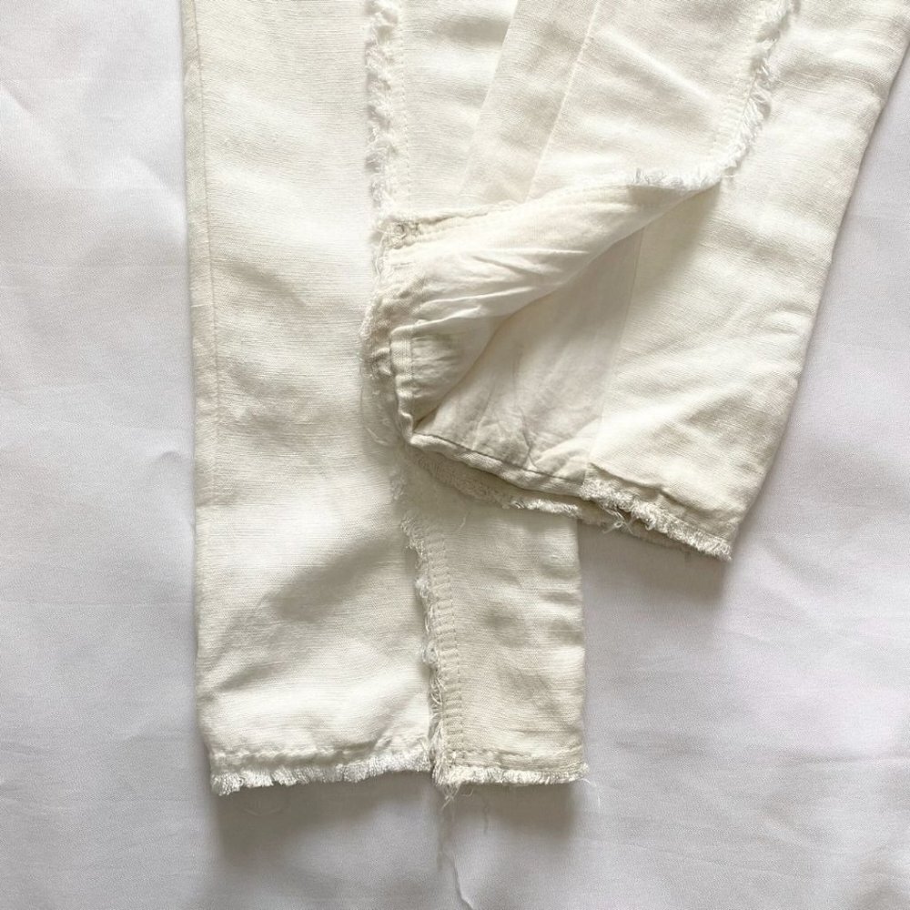 AJE WHITE LINEN BLEND MARTINO TAPERED LEG FRAY PANTS - 4 - Picture 11 of 13